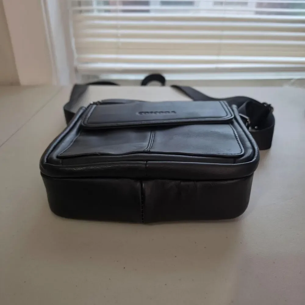 GOSCOCA Crossbody Bag Mens Small Black Faux Leather Travel Sling Organizer